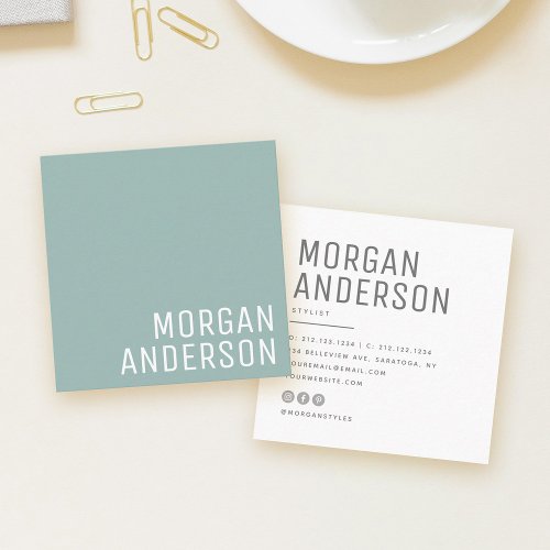 Modern Minimalist Simple Professional Dusty Green Square Business Card