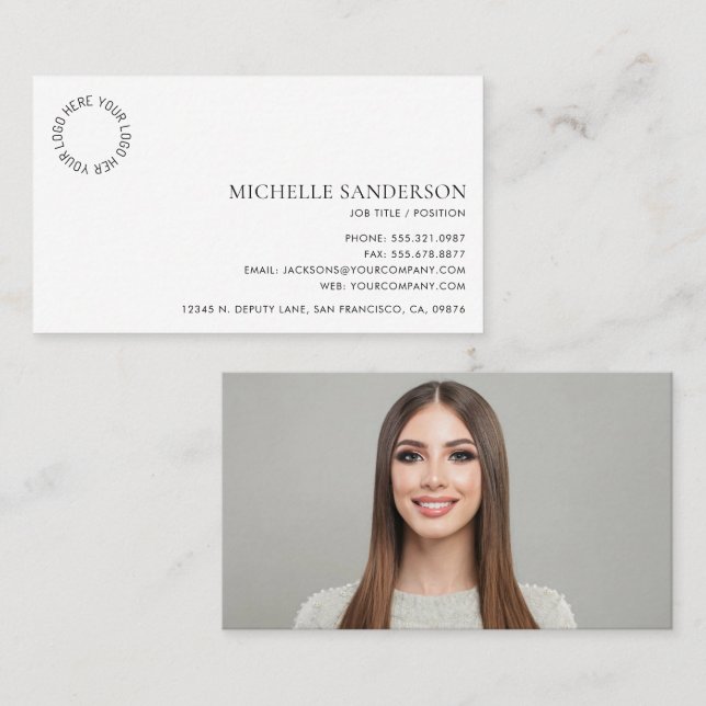 Modern Minimalist Simple Professional Logo Photo Business Card (Front/Back)