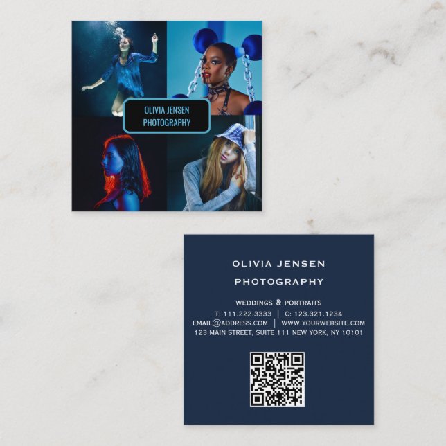 Modern Minimalist Simple Professional Photo qr cod Square Business Card (Front/Back)