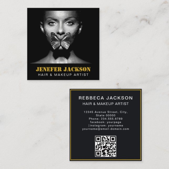 Modern Minimalist Simple Professional Photo QR  Square Business Card (Front/Back)