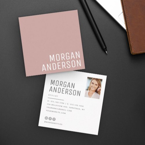 Modern Minimalist Simple Professional Photo Rose  Square Business Card