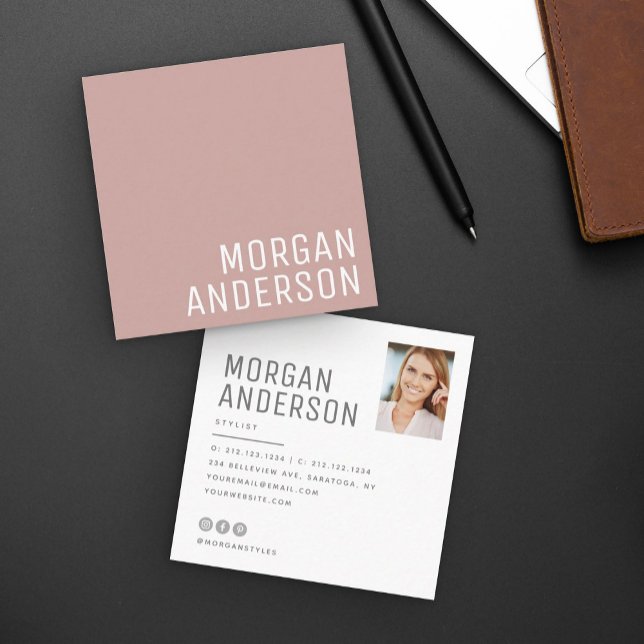 Modern Minimalist Simple Professional Photo Rose  Square Business Card (Creator Uploaded)