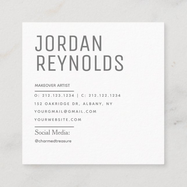 Modern Minimalist Simple Professional Photo Square Business Card (Back)
