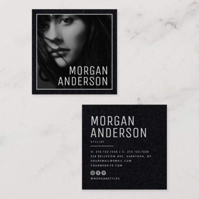 Modern Minimalist Simple Professional Photo Square Business Card (Front/Back)