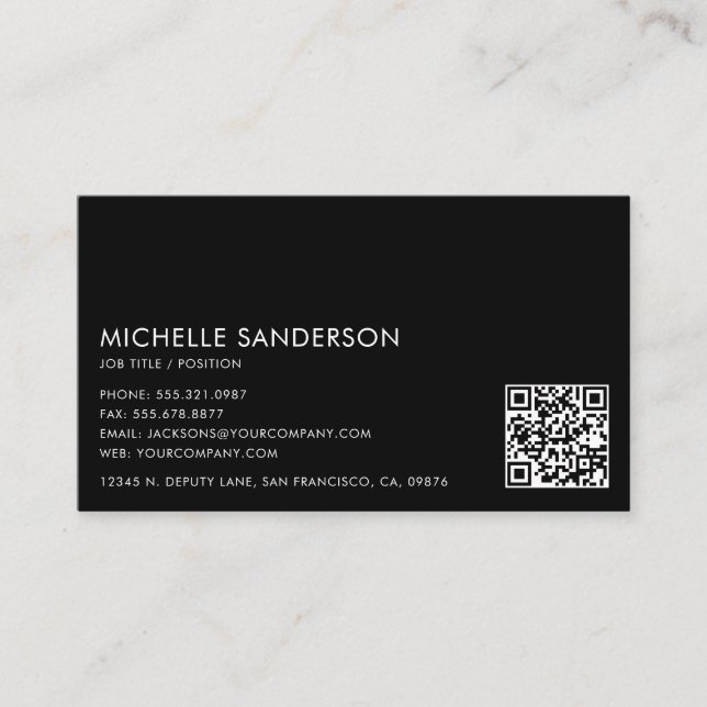 Modern Minimalist Simple Professional QR Code Business Card (Front)