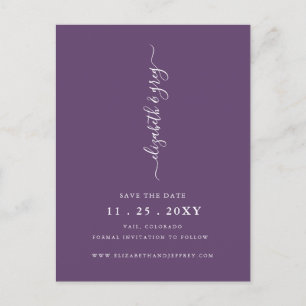 Modern Minimalist Simple Purple Save The Date Announcement Postcard