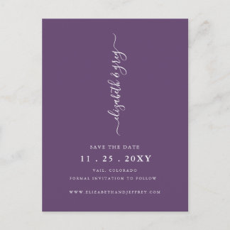 Modern Minimalist Simple Purple Save The Date Announcement Postcard