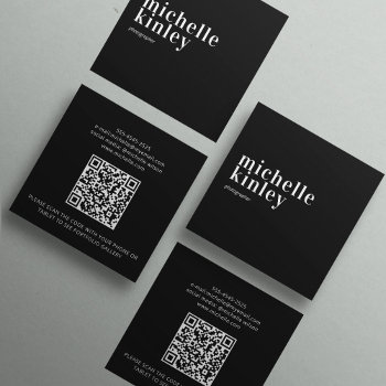 Modern Minimalist Simple Qr Code Personal  Black Square Business Card by uniqueoffice at Zazzle
