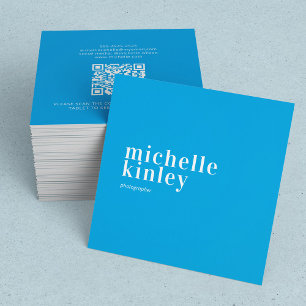 Modern minimalist simple QR code personal blue Square Business Card