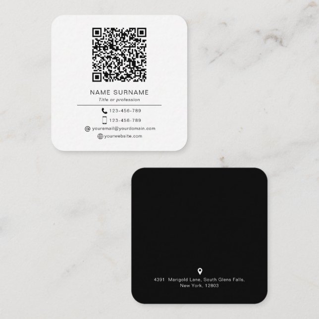 Modern Minimalist Simple QR code personal  Square  Business Card (Front/Back)