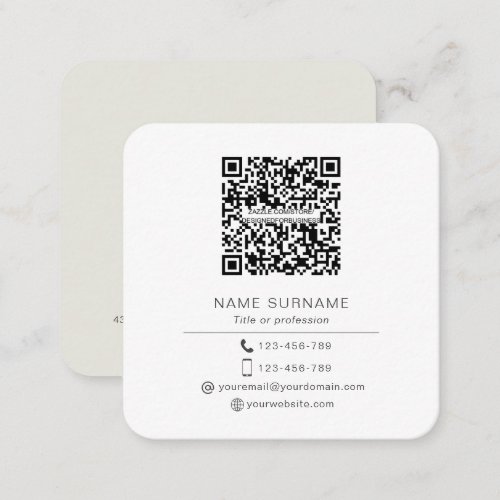 Modern Minimalist Simple QR code personal  Square  Square Business Card