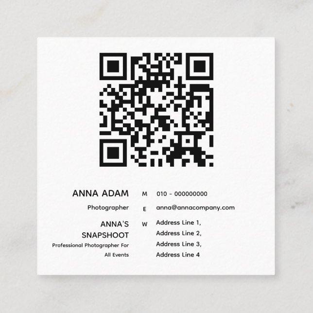 Modern, Minimalist, Simple, QR Code Square Business Card (Back)