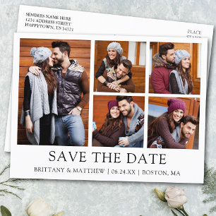 Modern Minimalist Simple Save the Date 5 Photo Postcard