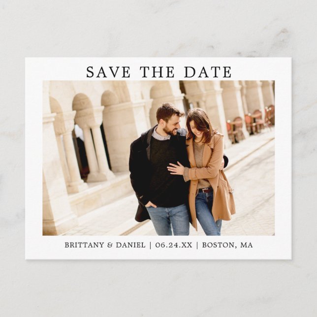 Modern Minimalist Simple Save The Date Photo Postcard (Front)