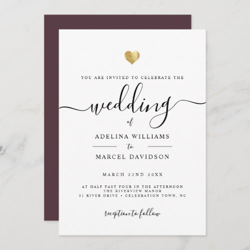 Modern Minimalist Simple Script Calligraphy Gold Invitation