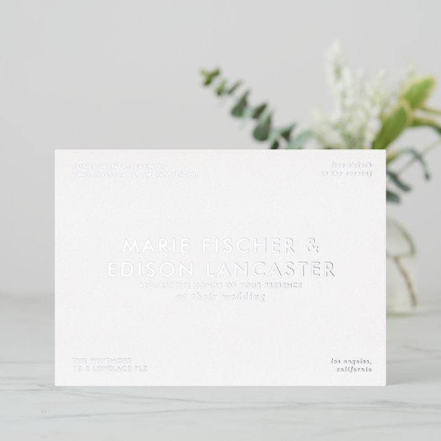 Modern Minimalist Simple Sleek Charming Wedding Foil Invitation (Standing Front)