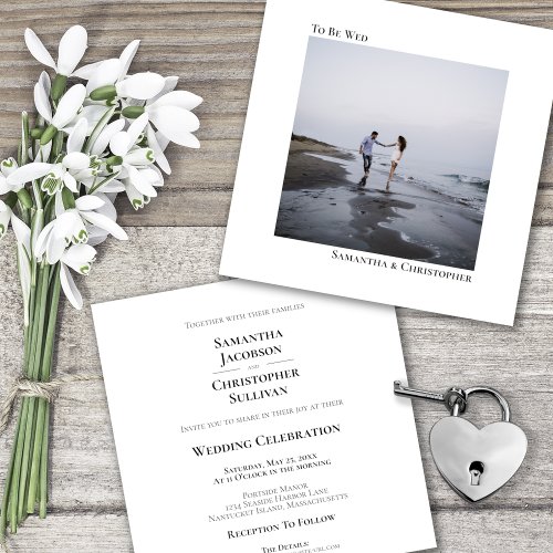 Modern Minimalist Simple Square Photo Wedding Invitation