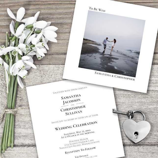 Modern Minimalist Simple Square Photo Wedding Invitation (Front and Back)