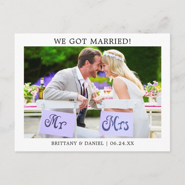 Modern Minimalist Simple We Got Married! Postcard (Front)