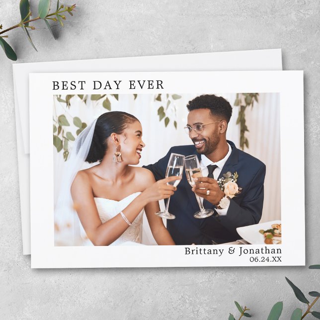 Modern Minimalist Simple Wedding Best Day Ever Thank You Card (Customize to change your personalized text size or text style.)