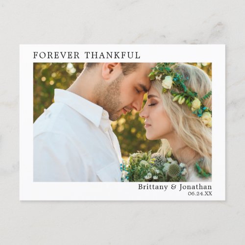 Modern Minimalist Simple Wedding Forever Thankful Postcard