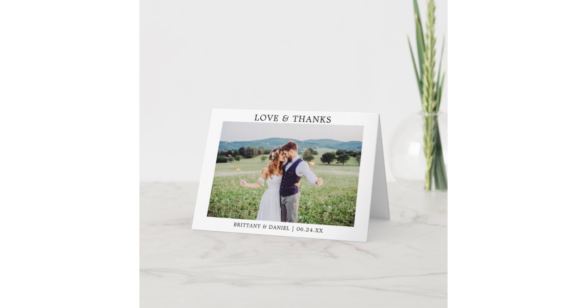 Modern Minimalist Simple Wedding Love Thanks Fold Thank You Card | Zazzle