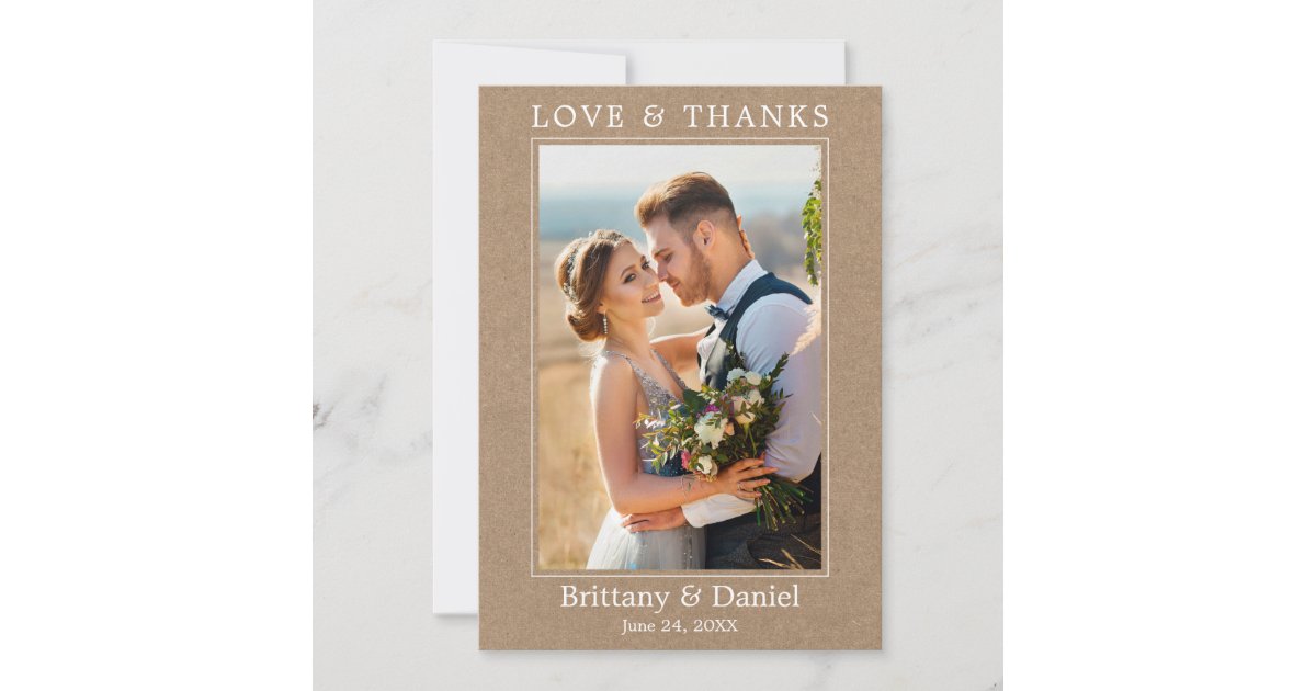 Modern Minimalist Simple Wedding Love Thanks Kraft Thank You Card | Zazzle