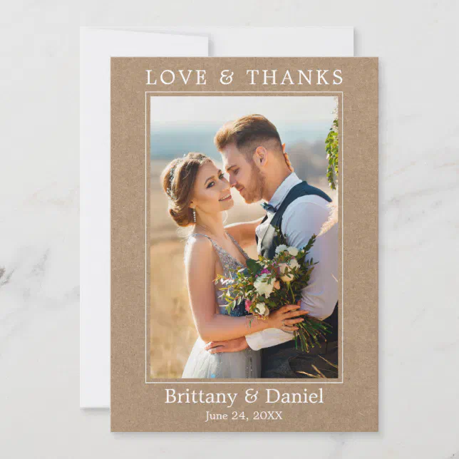 Modern Minimalist Simple Wedding Love Thanks Kraft Thank You Card | Zazzle