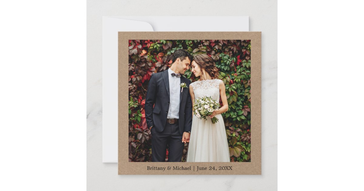 Modern Minimalist Simple Wedding Photo Kraft Thank You Card | Zazzle