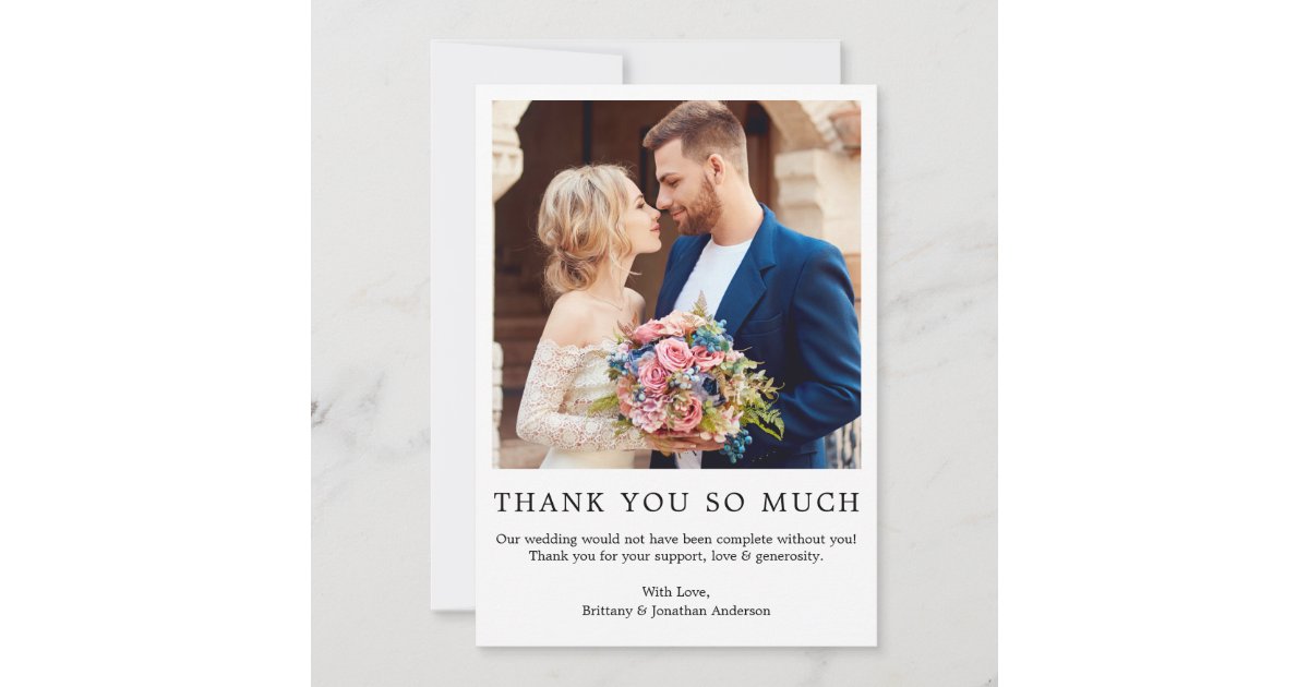 Modern Minimalist Simple Wedding Photo So Much Thank You Card | Zazzle