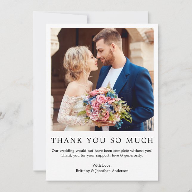 Modern Minimalist Simple Wedding Photo So Much Thank You Card (Front)
