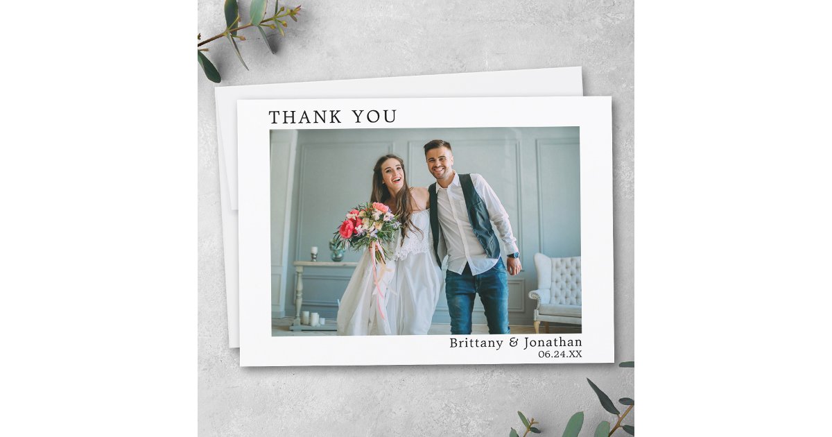 Modern Minimalist Simple Wedding Photo Thank You Card | Zazzle