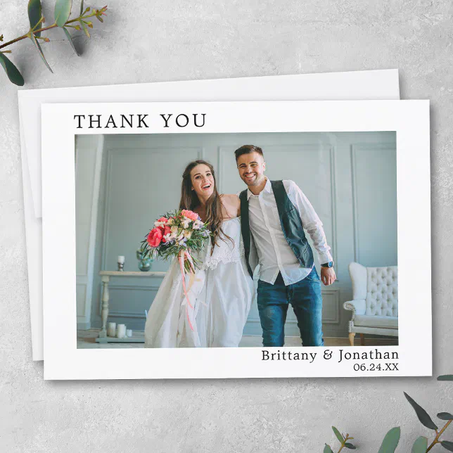 Modern Minimalist Simple Wedding Photo Thank You Card | Zazzle
