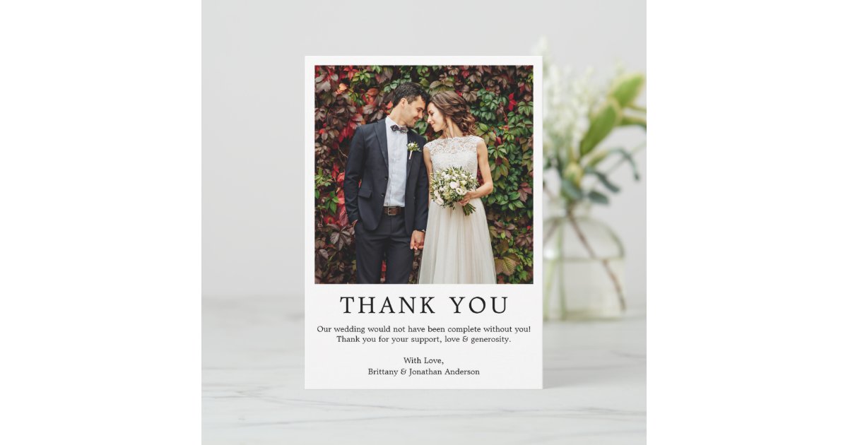 Modern Minimalist Simple Wedding Photo Thank You Card | Zazzle