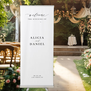 Modern minimalist simple white wedding welcome retractable banner
