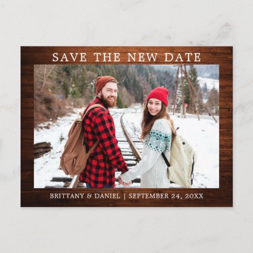 Modern Minimalist Simple Wood Save The New Date Postcard