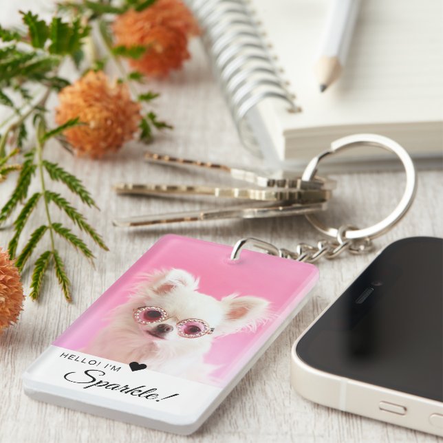 Modern Minimalist Single Photo QR Code Keychain (Front Right)