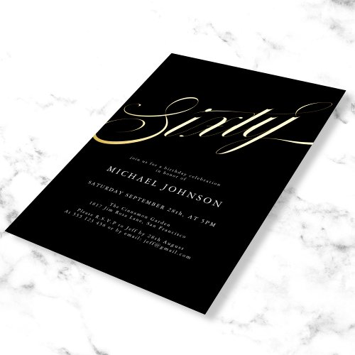 Modern Minimalist Sixty Black Gold 60th Birthday Foil Invitation