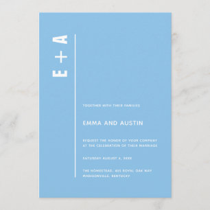 Modern Minimalist Sky Blue Bold Initials Wedding Invitation