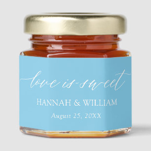 Modern Minimalist Sky Blue Love is sweet Wedding Honey Jar Favors