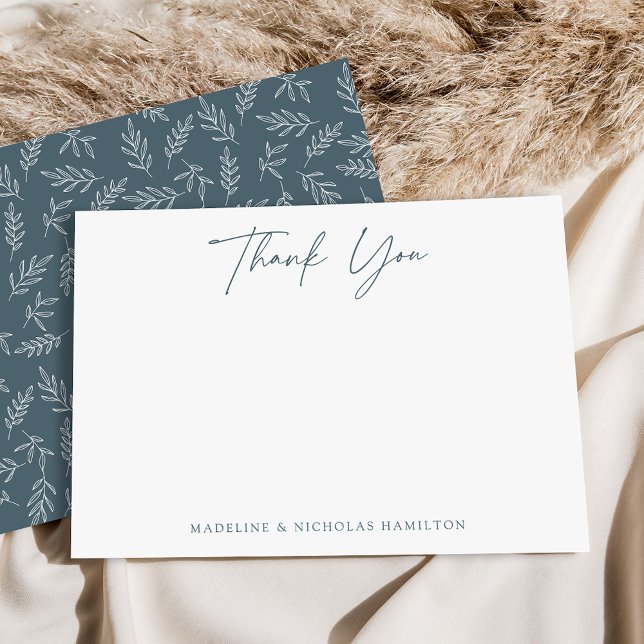Modern Minimalist Slate Blue Botanical Thank You Note Card (Creator Uploaded)