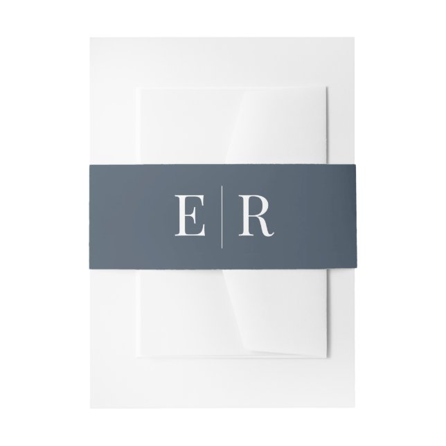 Modern Minimalist Slate Blue Monogram Invitation Belly Band (Front Example)
