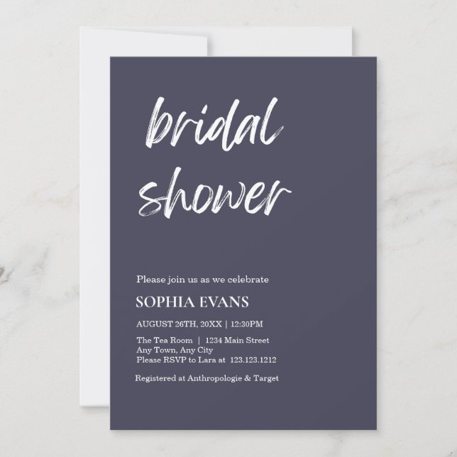 Modern Minimalist Slate Gray Bridal Shower Invitation (Front)