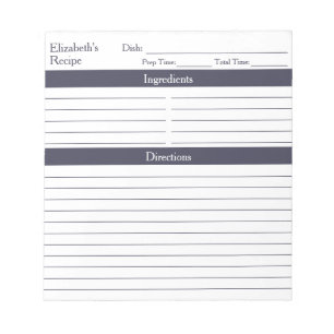 Modern Minimalist Slate Grey Personalized Recipes Notepad