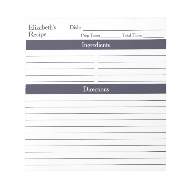 Modern Minimalist Slate Grey Personalized Recipes Notepad (Front)