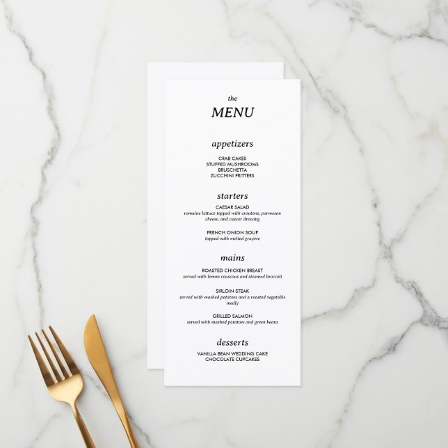 Modern Minimalist Sleek Simple Wedding Menu (Front/Back In Situ)