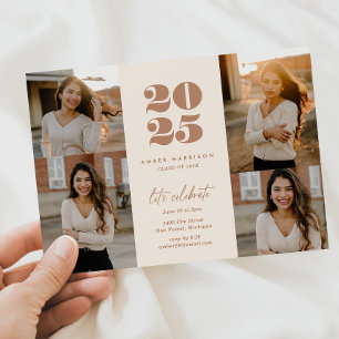 Modern Minimalist Soaring Grad   Cappuccino Photo Invitation