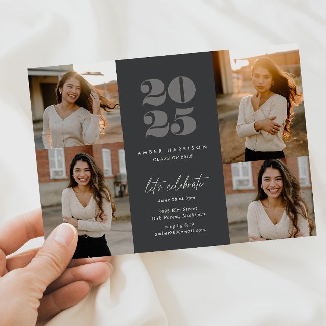 Modern Minimalist Soaring Grad | Charcoal Photo Invitation (Modern Minimalist Soaring Grad | Charcoal Photo Invitation)