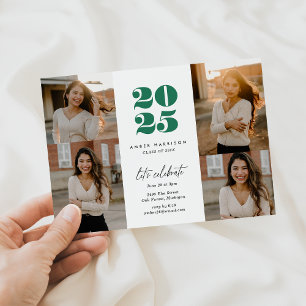 Modern Minimalist Soaring Grad Green White Photo Invitation