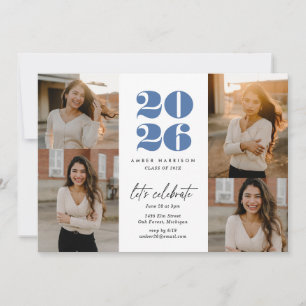 Modern Minimalist Soaring Grad Royal Blue Photo Invitation